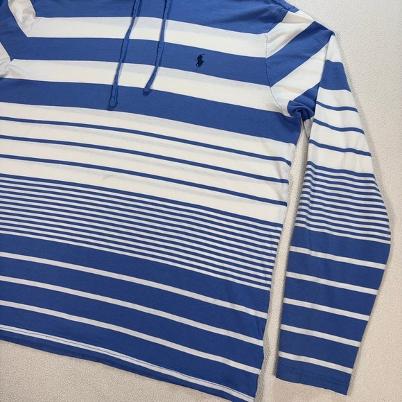 Polo‎ Ralph Lauren Lightweight Hoodie Men's L Blue Stripe Cotton Pony *HOLE - Picture 5 of 16